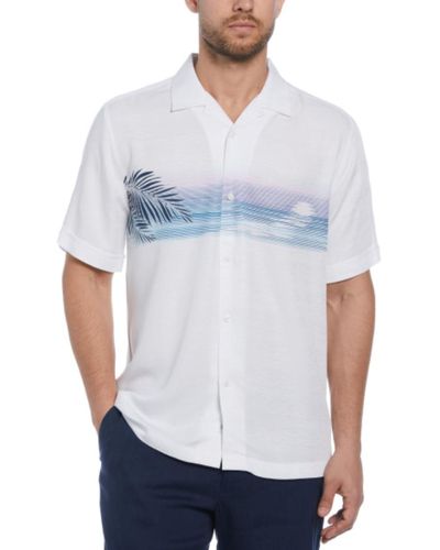 Cubavera Big & Tall Camp Collar Sunset Print Shirt - White