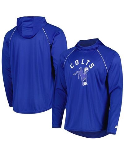 Men's Starter Royal Indianapolis Colts Vintage Logo Raglan Hoodie T-Shirt Size: Large