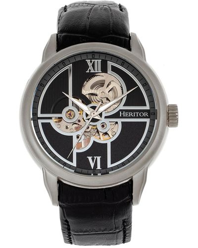 Heritor Automatic Sanford Semi Skeleton Blue Or Black Or Brown Genuine Leather Band Watch - Gray
