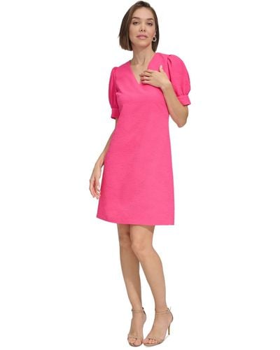 Tommy Hilfiger Petite Puff-sleeve Jacquard Dress - Pink