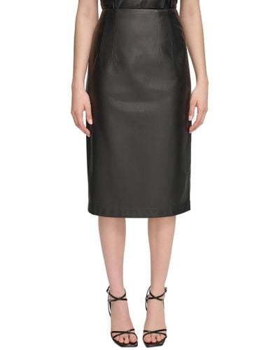 Calvin Klein Faux-leather Midi Skirt - Black