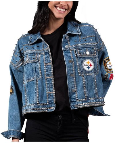 G-III 4Her by Carl Banks Pittsburgh Steelers First Finish Medium Denim Full-button Jacket - Blue