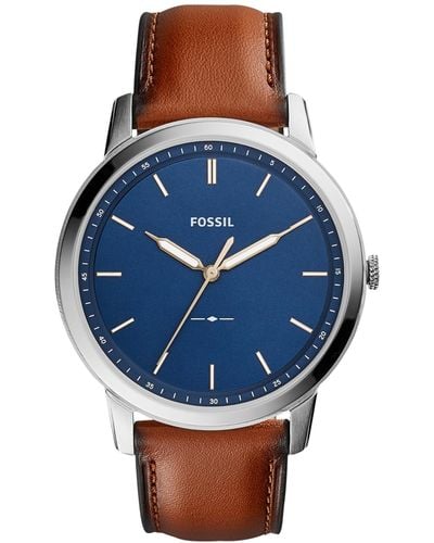 Fossil The Minimalist Brown Leather Strap Watch 44mm - Blue