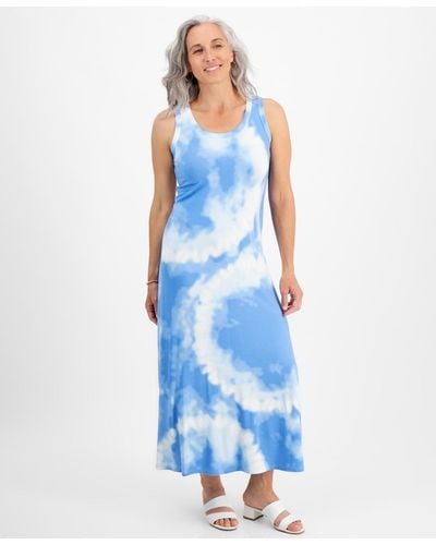 Style & Co. Petite Alana Dye Knit Maxi Dress - Blue