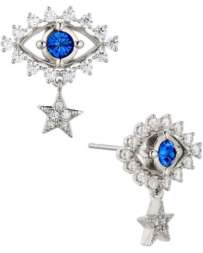 AVA NADRI Cubic Zirconia And Crystal Stone Evil Eye Earrings - Blue