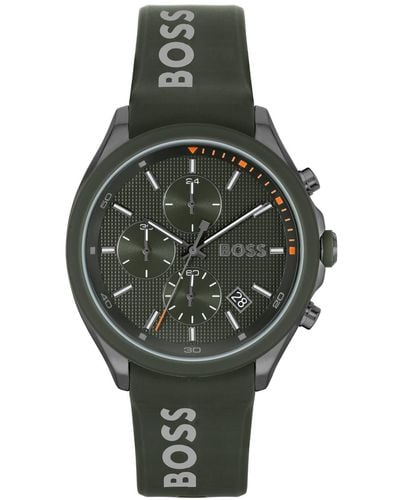 BOSS Velocity Quartz Fashion Chronograph Silicone Strap Watch 44mm - Gray
