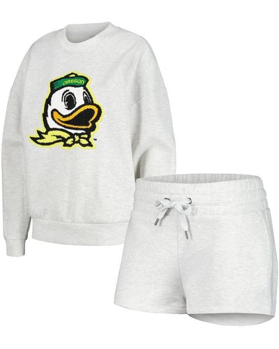 Gameday Couture Oregon Ducks Team Effort Pullover Sweatshirt And Shorts Sleep Set - White