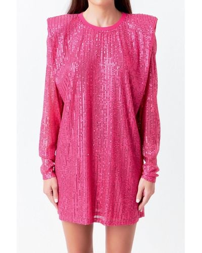 Endless Rose Sequins Long Sleeve Shift Mini Dress - Pink