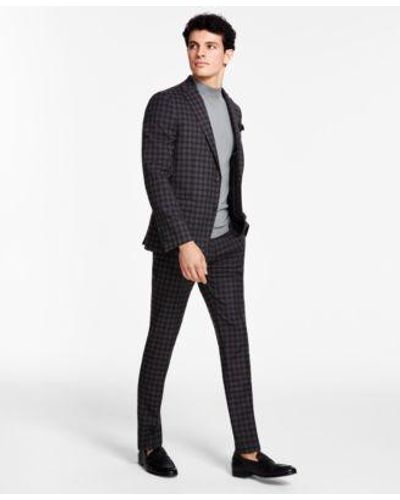 BarIII Skinny Fit Check Suit Jacket Pants Created For Macys - Blue