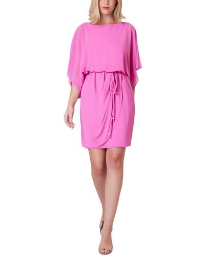 Jessica Howard Petite Boat-neck Blouson-sleeve Dress - Pink
