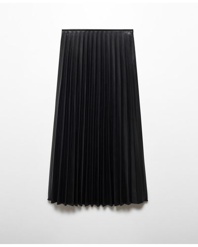 Mango Leather-effect Pleated Skirt - Black