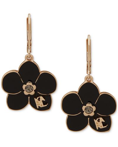 Karl Lagerfeld Gold-tone Flower Drop Earrings - Black