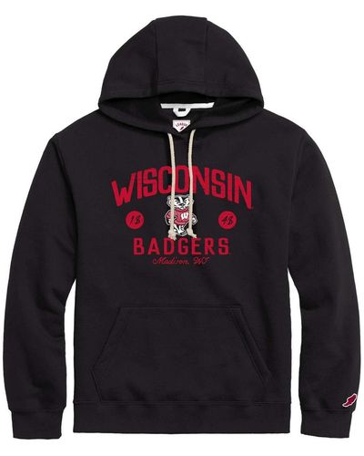 League Collegiate Wear Distressed Wisconsin Badgers Bendy Arch Essential Pullover Hoodie - Blue