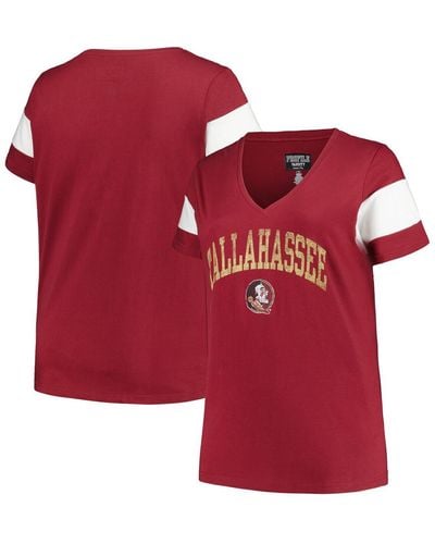 Profile Florida State Seminoles Plus Size Arched City Sleeve Stripe V-neck T-shirt - Red