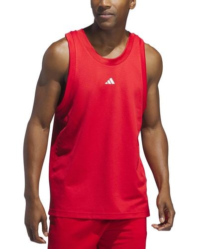 adidas Legends Sleeveless 3-stripes Logo Basketball Tank - Red
