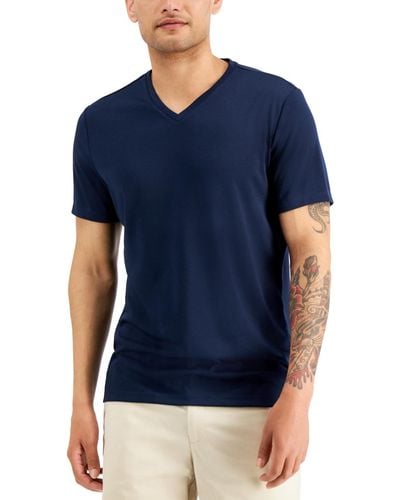 Alfani Travel Stretch V-neck T-shirt - Blue