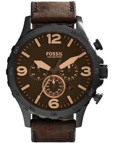 Fossil Nate Brown Leather Strap Watch 50mm