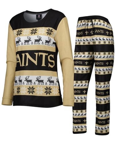 FOCO New Orleans Saints Holiday Ugly Pajama Set - Black