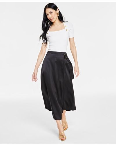 INC International Concepts Double Slit Midi Skirt - White