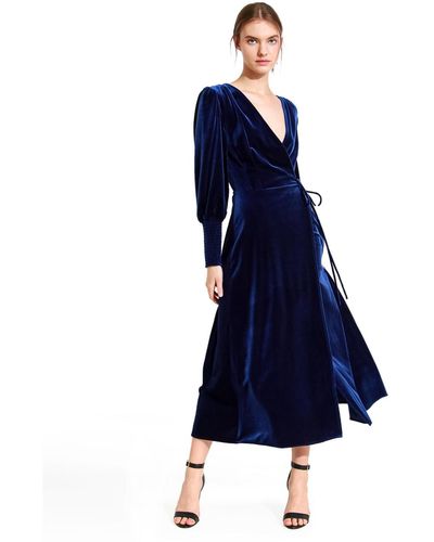 Belle & Bloom Current Mood Velvet Wrap Dress - Blue