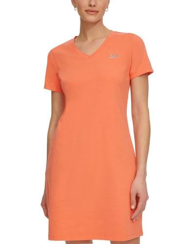DKNY Sport Metallic-logo V-neck Short-sleeve Dress - Orange