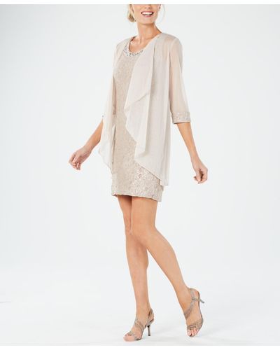 R & M Richards Embellished Lace Sheath Dress & Jacket - Natural