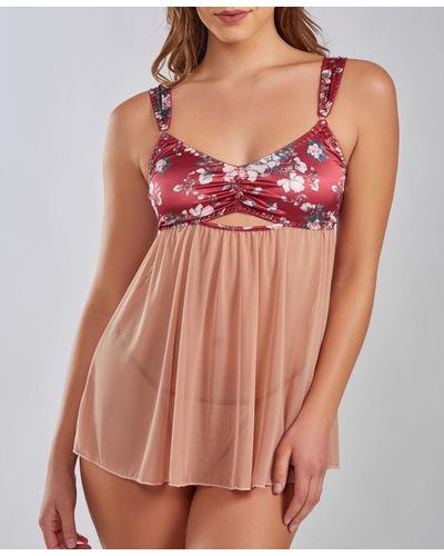 iCollection Kia Mesh And Smooth Micro Floral Soft Bra Babydoll - Pink