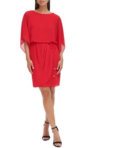 Jessica Howard Petite 3/4-sleeve Blouson Side-tie Dress - Red
