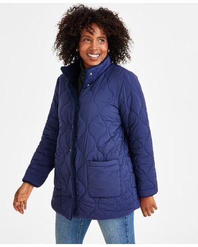 Style & Co. Reversible Long-sleeves Sherpa Jacket - Blue