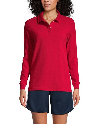 Lands' End School Uniform Long Sleeve Mesh Polo Shirt - Red