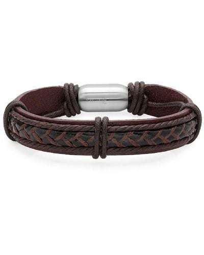 Steeltime Leather String Design Bracelet - Brown