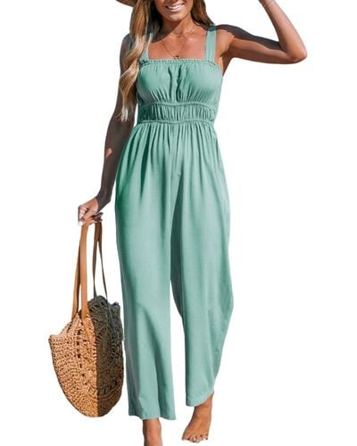 CUPSHE Sage Square Neck Wide Leg Jumpsuit - Green