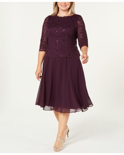 Alex Evenings Plus Size Sequined Lace A-line Dress - Purple