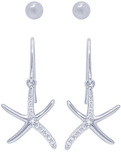 Macy's Diamond Accent Starfish Fishhook Ball Gold Plate Or Plate Stud Set - White