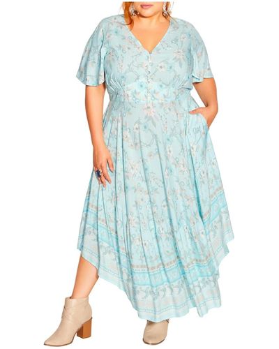 City Chic Plus Size Spirited Floral Maxi Dress - Blue