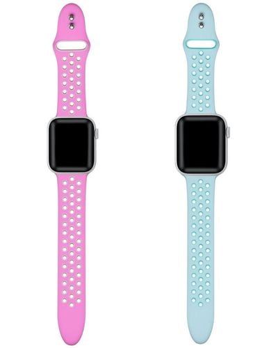 The Posh Tech Breathable Sport 2-pack Mint And Pink Silicone Bands For Apple Watch - White