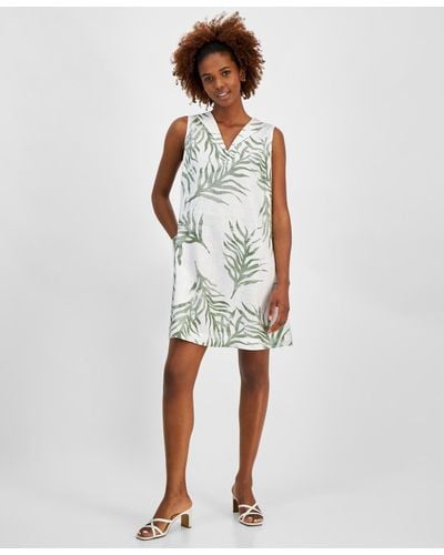 Charter Club 100% Linen Botanical-print Dress - White
