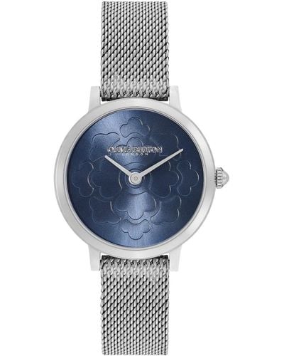 Olivia Burton Ultra Slim Floral Silver-tone Watch 28mm - Blue