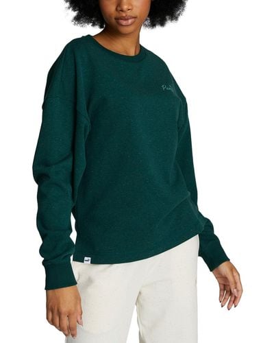 PUMA Live In Cotton French Terry Crewneck Top - Green