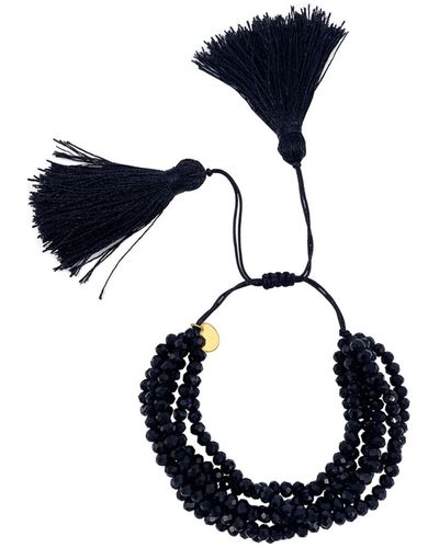 Adornia Iridescent Bead Strand Bracelet Adjustable Tassel Ends Bracelet - Black
