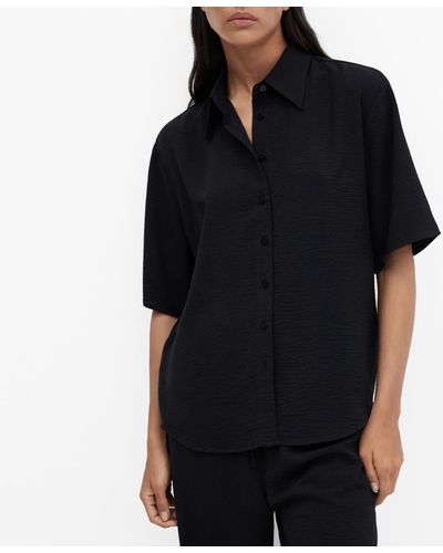 Mango Short-sleeve Button-down Shirt - Black