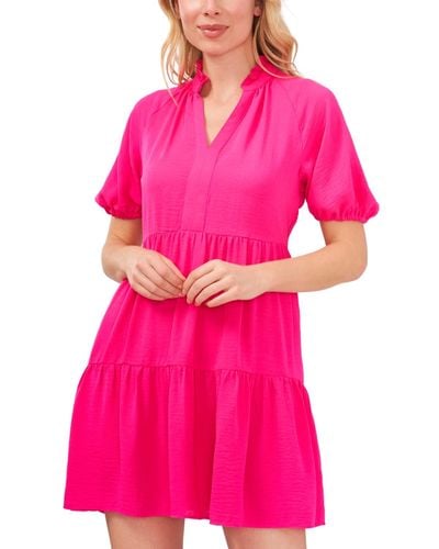 Cece Short Sleeve Tiered V-neck Baby Doll Dress - Pink