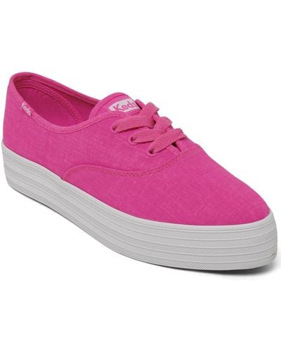 Keds Point Canvas Lace-up Platform Casual Sneakers From Finish Line - Pink