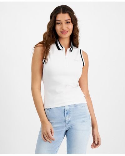 Tommy Hilfiger Striped-edge Zippered Polo Top - White