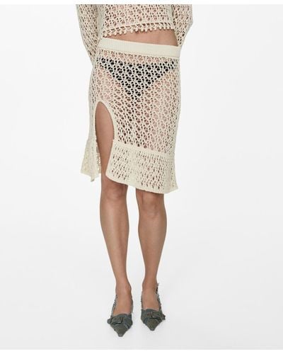 Mango Opening Detail Crochet Skirt - Natural