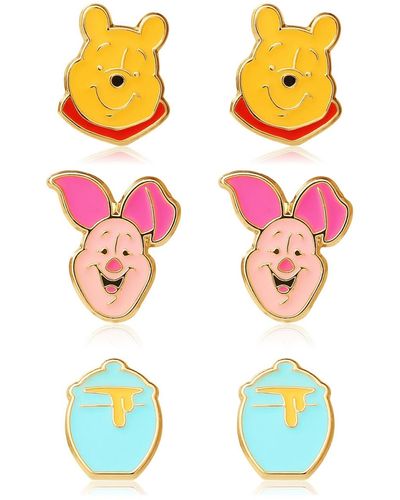 Disney Winnie The Pooh Gold Flash Plated Stud Earring Set - Multicolor