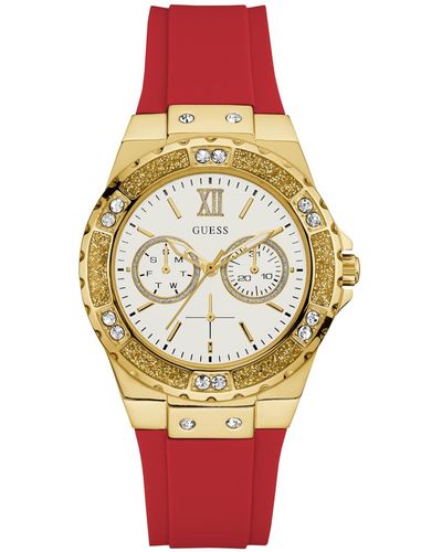 Guess Glitz Silicone Strap Multi-function Watch - Red