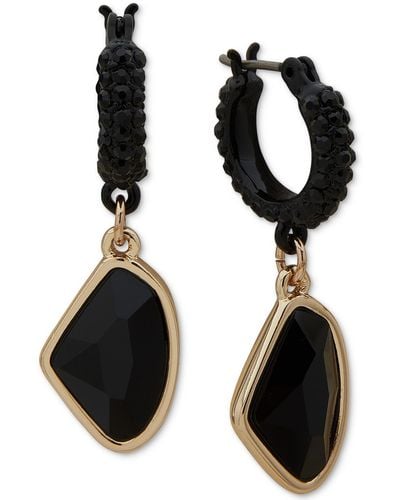 DKNY Organically-shaped Crystal Charm Pave Hoop Earrings - Black