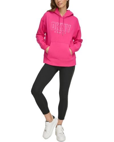 DKNY Sport Glitter-logo Pullover Hoodie - Pink