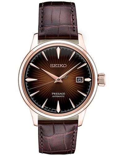 Seiko Automatic Presage Brown Leather Strap Watch 40.5mm - Multicolor